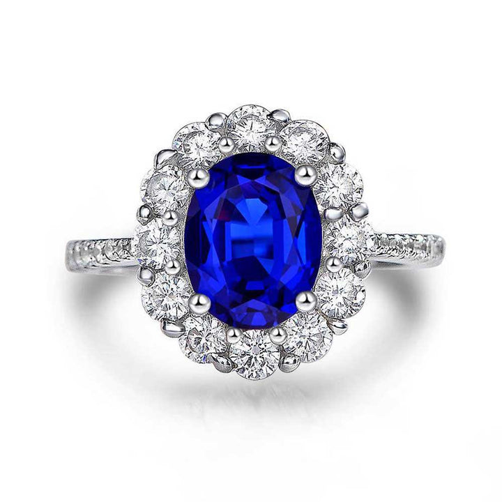 Oval Shaped Cut Sea Blue Sterling Silver Ring