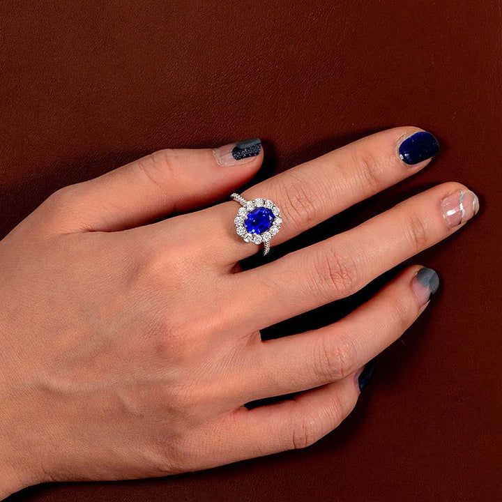 Oval Shaped Cut Sea Blue Sterling Silver Ring