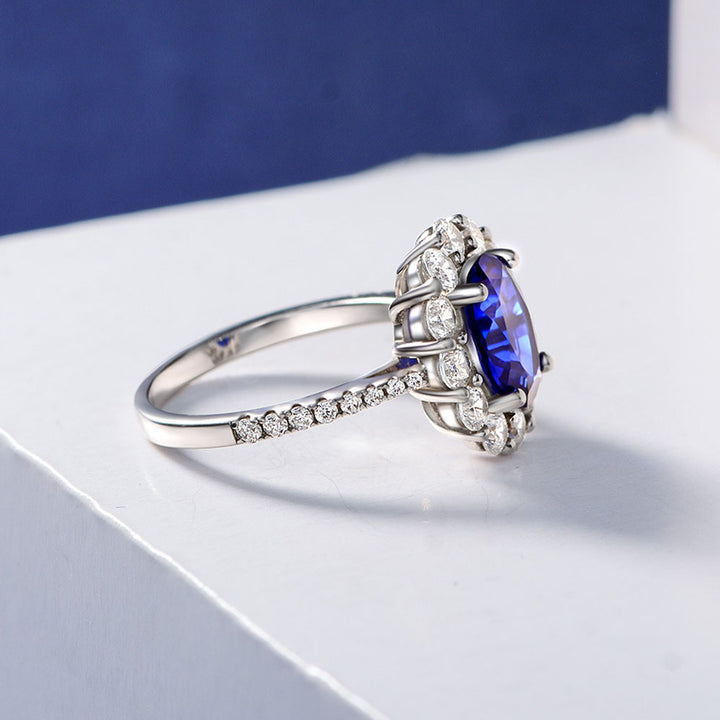 Oval Shaped Cut Sea Blue Sterling Silver Ring