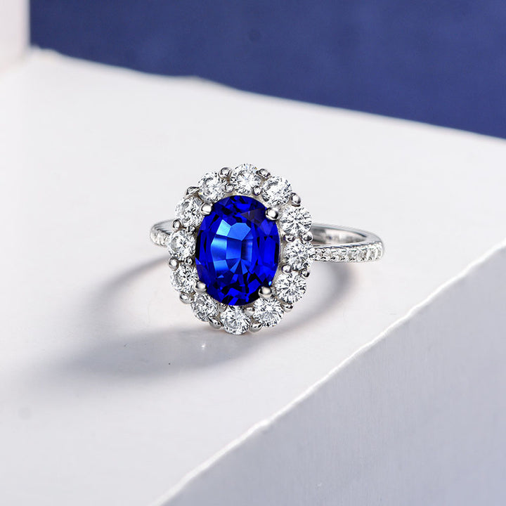 Oval Shaped Cut Sea Blue Sterling Silver Ring