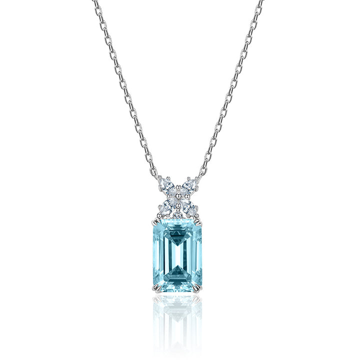 Emerald Shaped Cut Light Blue Sterling Silver Two Piece Set
