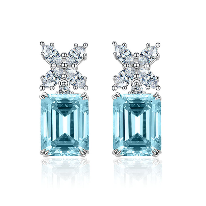 Emerald Shaped Cut Light Blue Sterling Silver Two Piece Set
