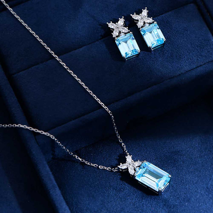 Emerald Shaped Cut Light Blue Sterling Silver Two Piece Set