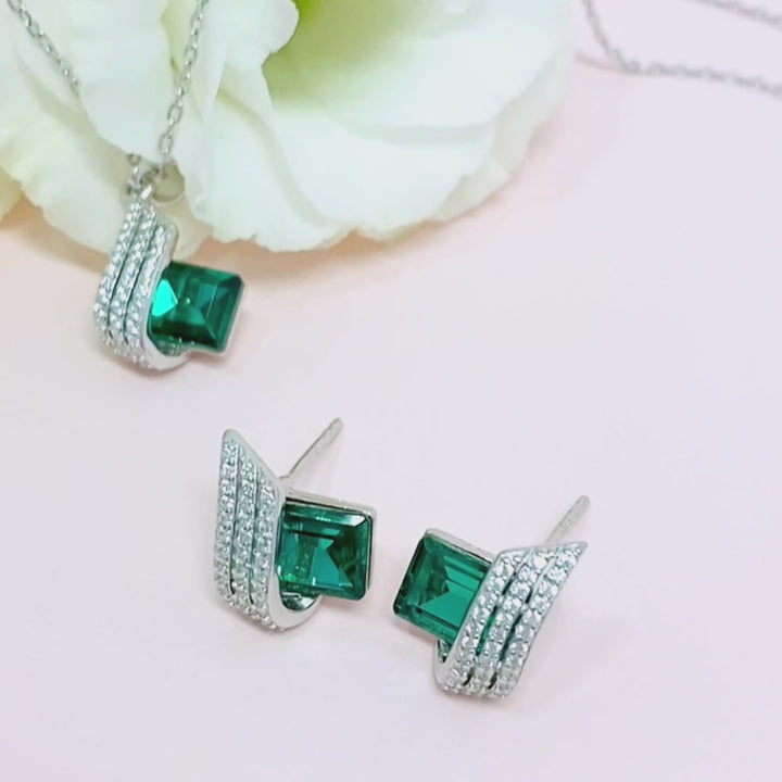 Emerald Shaped Cut Sterling Silver Two Piece Set