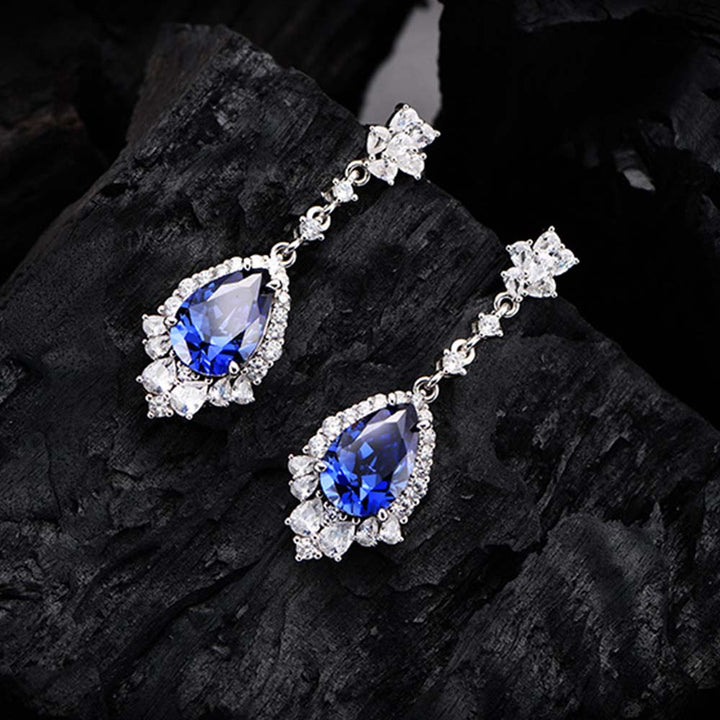 Pearl Shaped Cut Sea Blue Sterling Silver Earrings