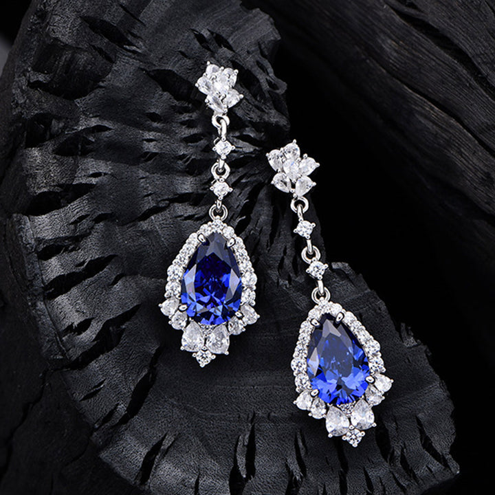 Pearl Shaped Cut Sea Blue Sterling Silver Earrings