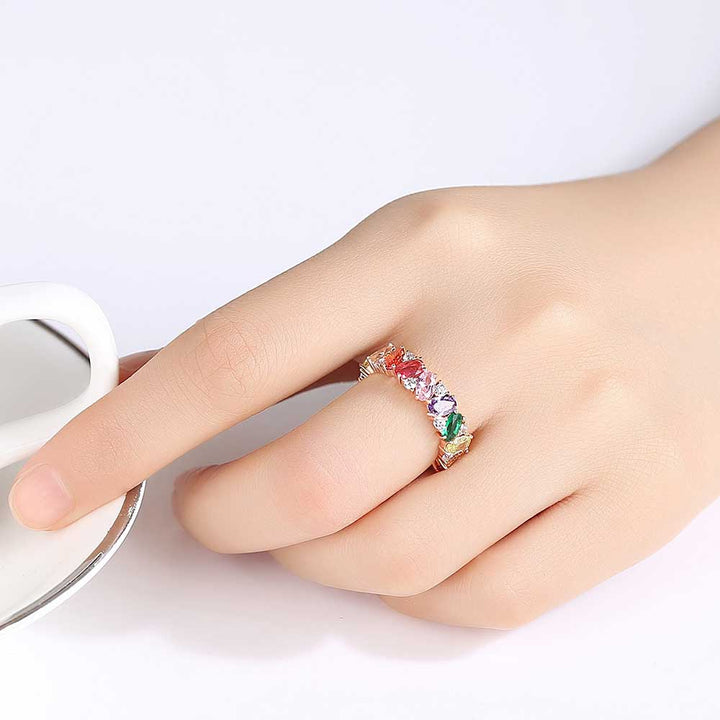 Radiant Shaped Cut Colorful Rainbow Ring
