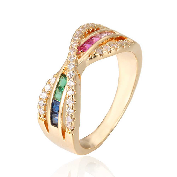 Radiant Shaped Cut Rainbow Cross Design Ring