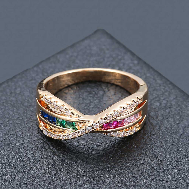 Radiant Shaped Cut Rainbow Cross Design Ring