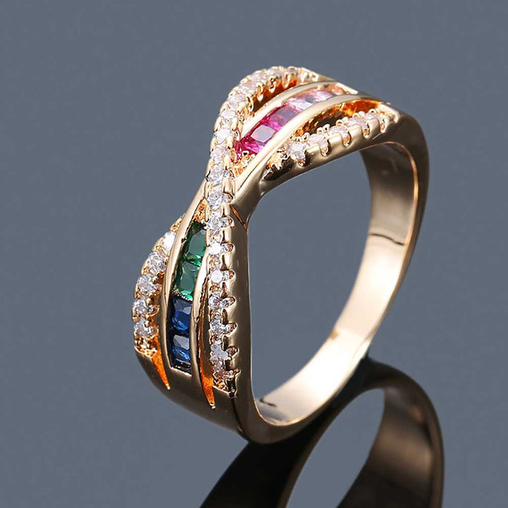 Radiant Shaped Cut Rainbow Cross Design Ring