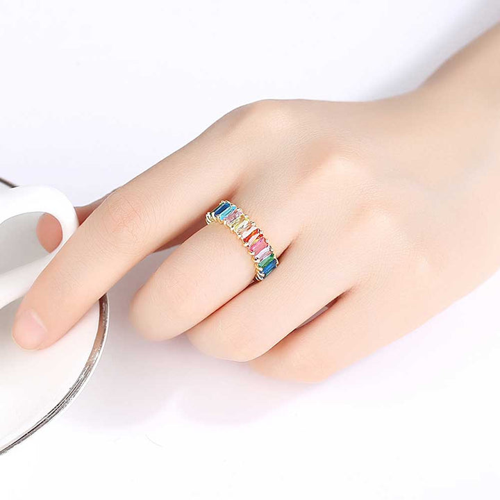 Radiant Shaped Cut Rainbow Ring