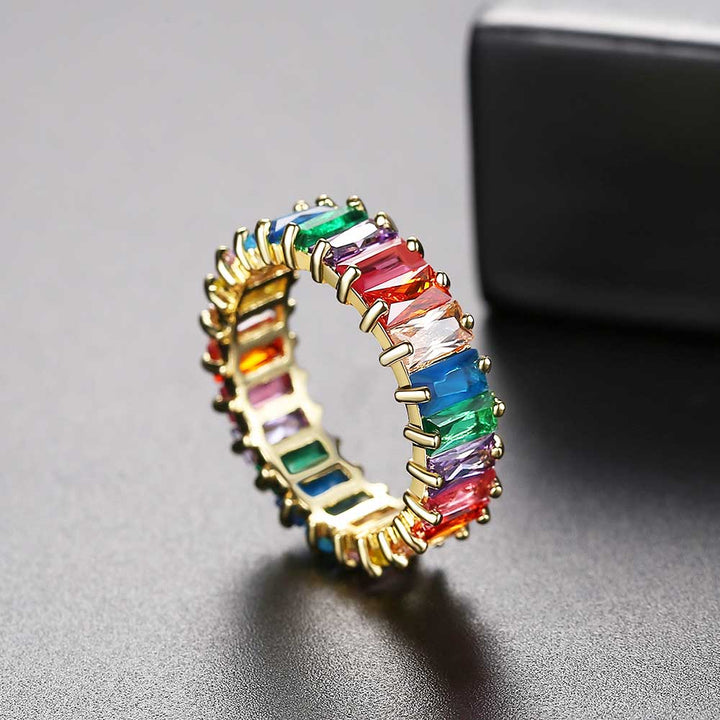 Radiant Shaped Cut Rainbow Ring