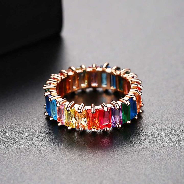 Radiant Shaped Cut Rainbow Ring