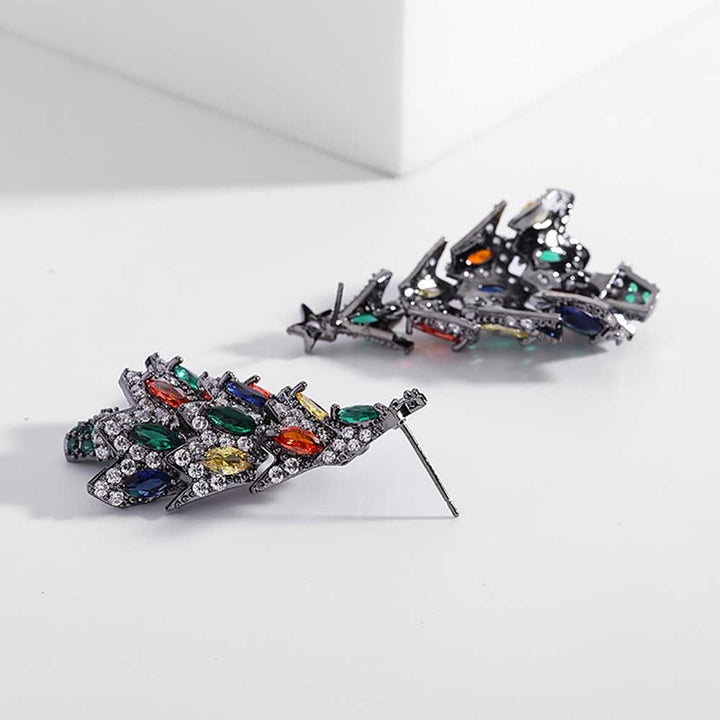 Marquise Shaped Cut Christmas Tree Sterling Silver Earrings