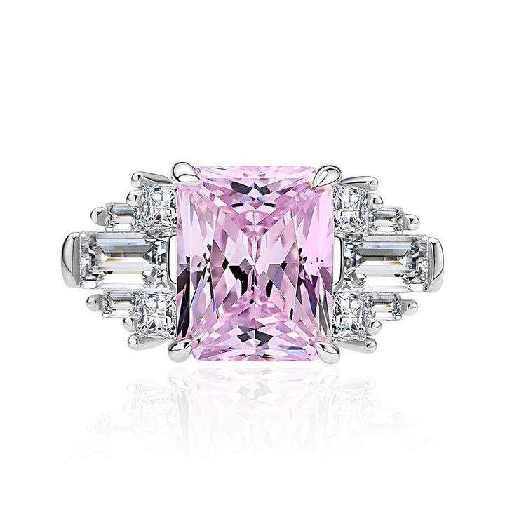 Princess Shaped Cut Pink Sterling Silver Ring