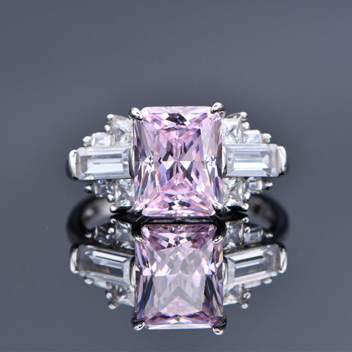 Princess Shaped Cut Pink Sterling Silver Ring