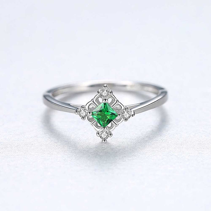 Princess Shaped Cut Green Sterling Silver Ring