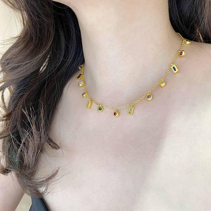 Vintage Oil Painting Colorful Gem Necklace