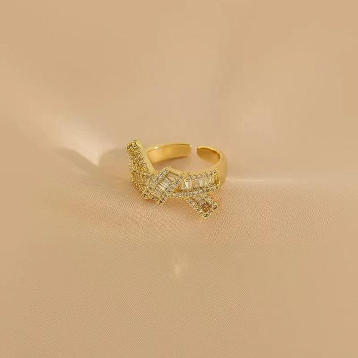 Knot Design Trapezoidal Cutting Hollow Open Ring
