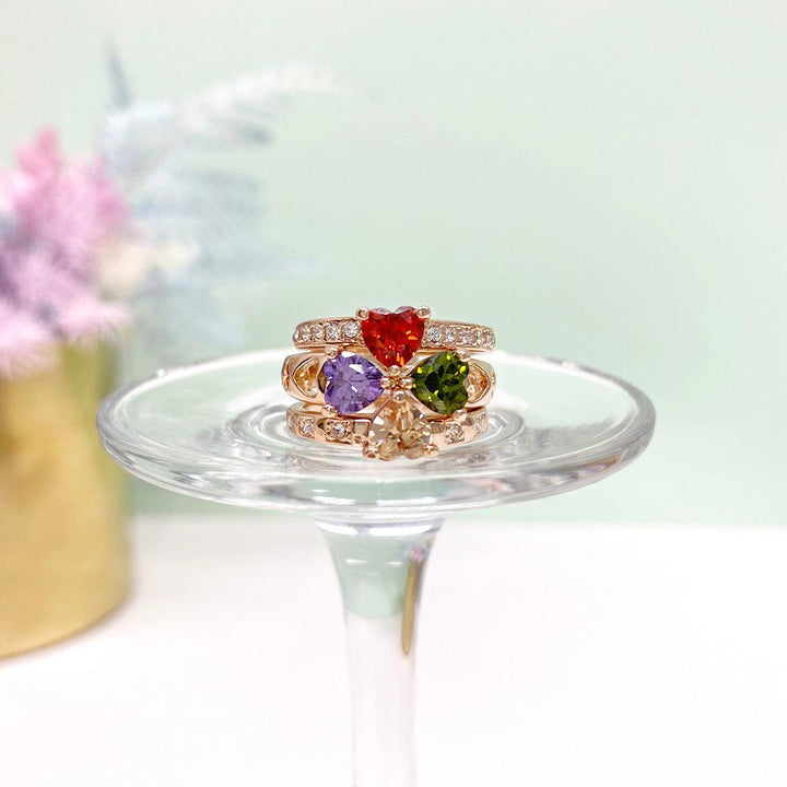 Lucky Clover Love Gem Separable Three Piece Ring Set