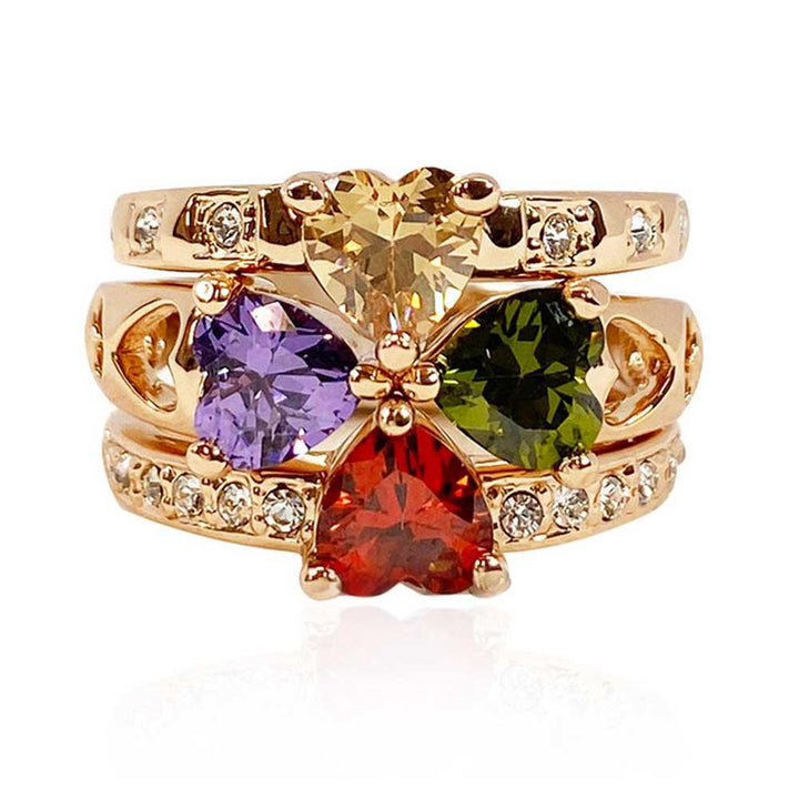 Lucky Clover Love Gem Separable Three Piece Ring Set