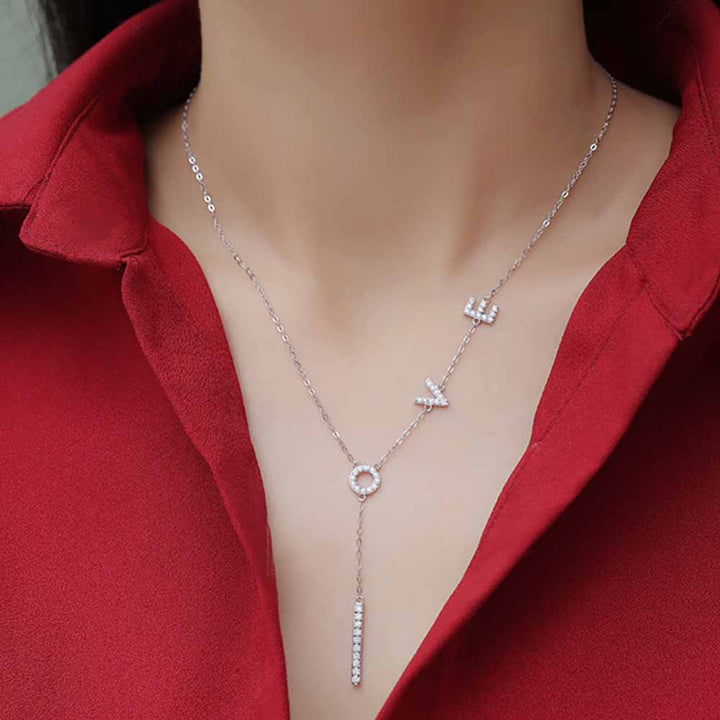 Round Shaped Cut Moissanite Letter Sterling Silver Necklace
