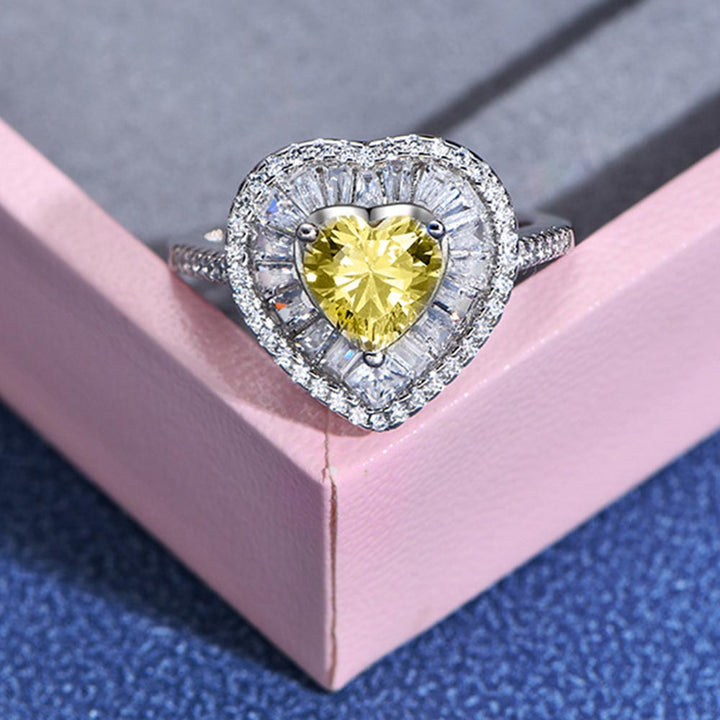 Heart Shaped Cut Light Yellow Sterling Silver Ring