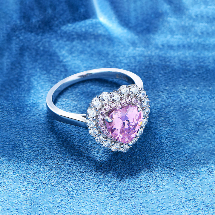 Szív alakú vágott rózsaszín sterling ezüst gyűrű