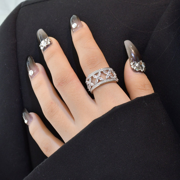 Lucky Clover Marquise Shaped Cut Cross Multilayer Hollow Ring