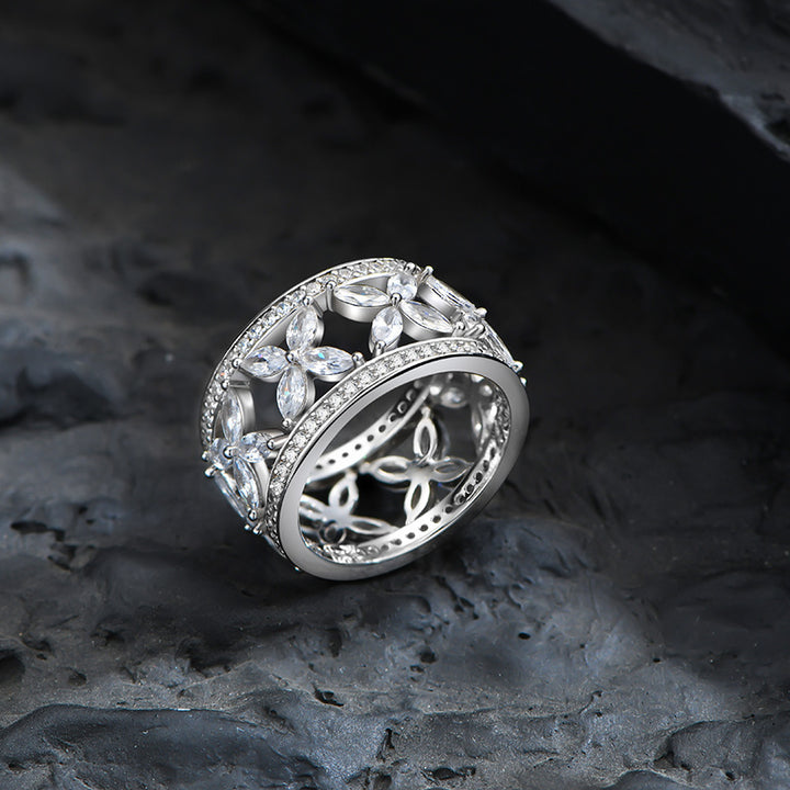 Lucky Clover Marquise Shaped Cut Cross Multilayer Hollow Ring