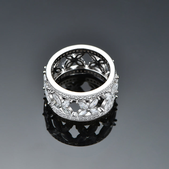 Lucky Clover Marquise Shaped Cut Cross Multilayer Hollow Ring