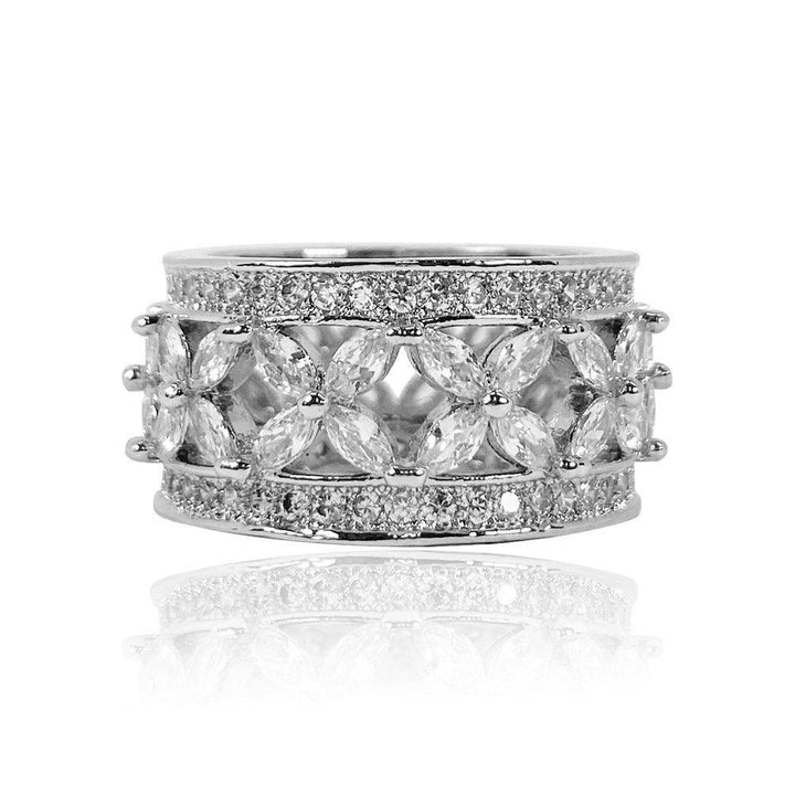 Lucky Clover Marquise Shaped Cut Cross Multilayer Hollow Ring