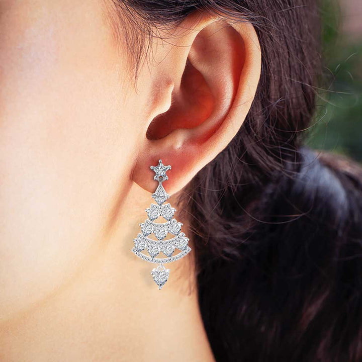Heart Shaped Cut Christmas Tree Design Sterling Silver Earrings