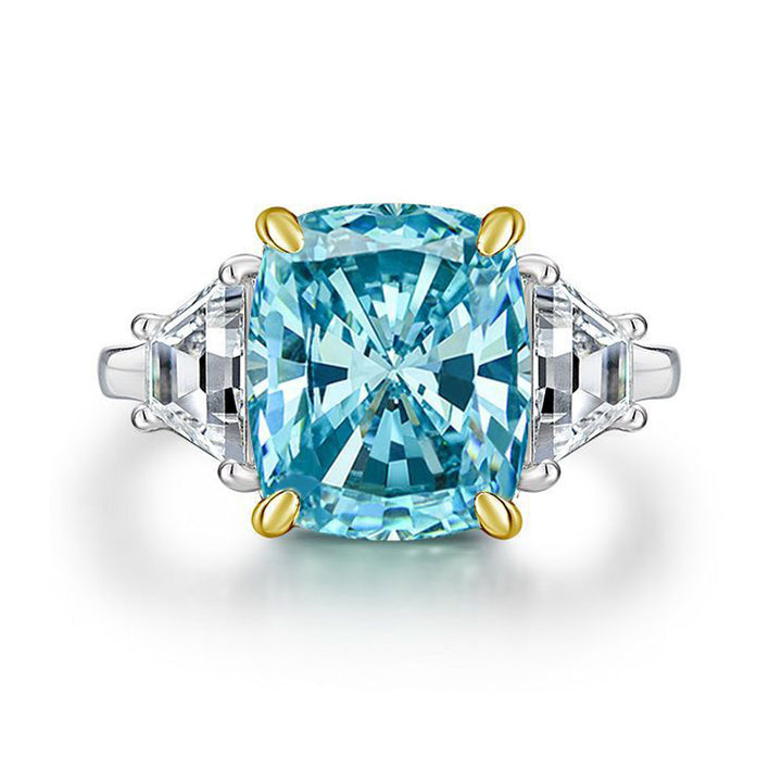 Cushion Shaped Blue Sterling Silver Ring