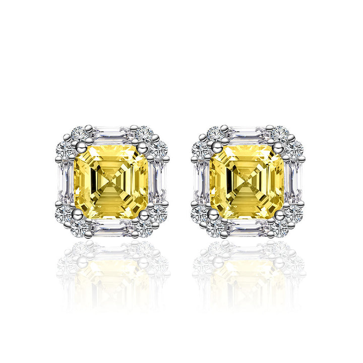 Asscher Shaped Cut Light Yellow Sterling Silver Three Piece Set