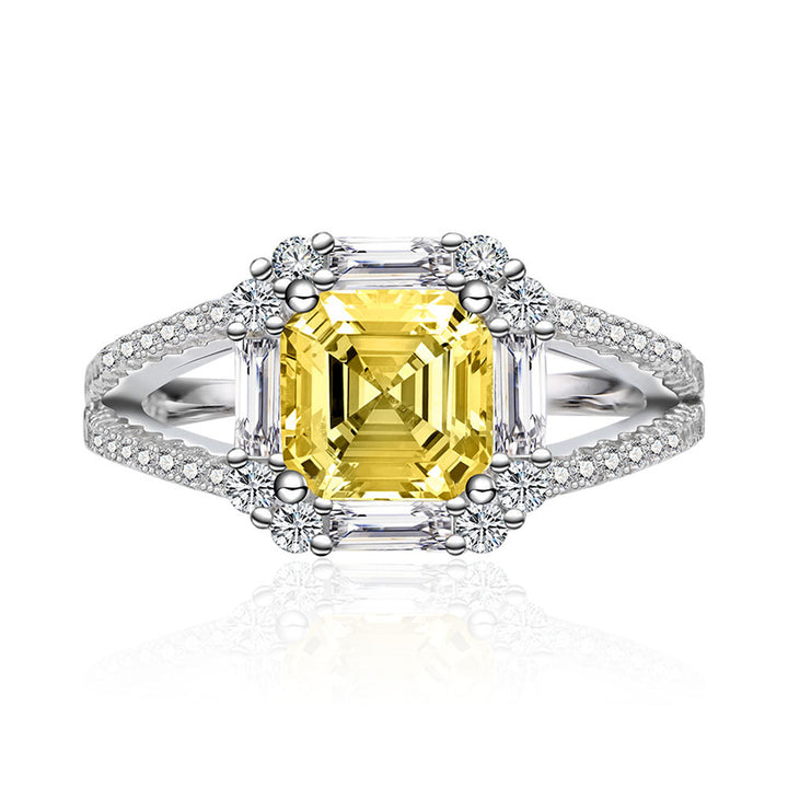 Asscher Shaped Cut Light Yellow Sterling Silver Three Piece Set