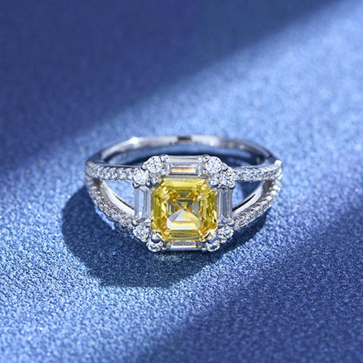Asscher Shaped Cut Light Yellow Sterling Silver Three Piece Set