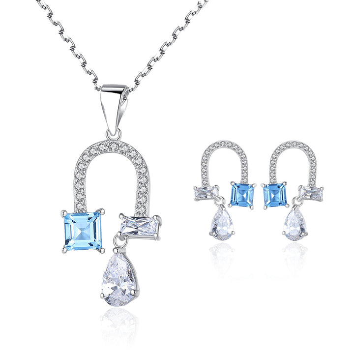 U-cut Blue Sterling Silver Two-piece Set