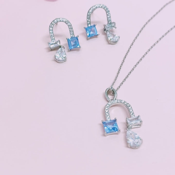 U-cut Blue Sterling Silver Two-piece Set