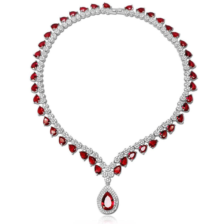 Pear Shaped Cut Elegant Necklace Earrings Two Piece Set