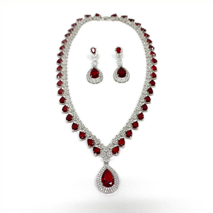 Pear Shaped Cut Elegant Necklace Earrings Two Piece Set