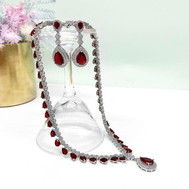 Pear Shaped Cut Elegant Necklace Earrings Two Piece Set