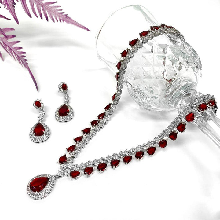 Pear Shaped Cut Elegant Necklace Earrings Two Piece Set