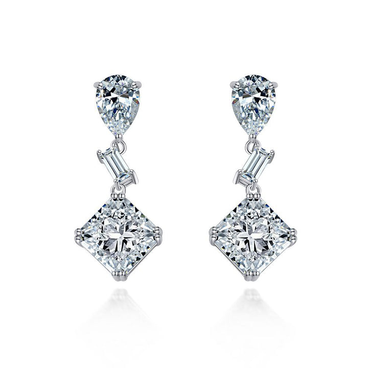Solitaire Princess-Cut Red Sterling Silver Drop Earrings