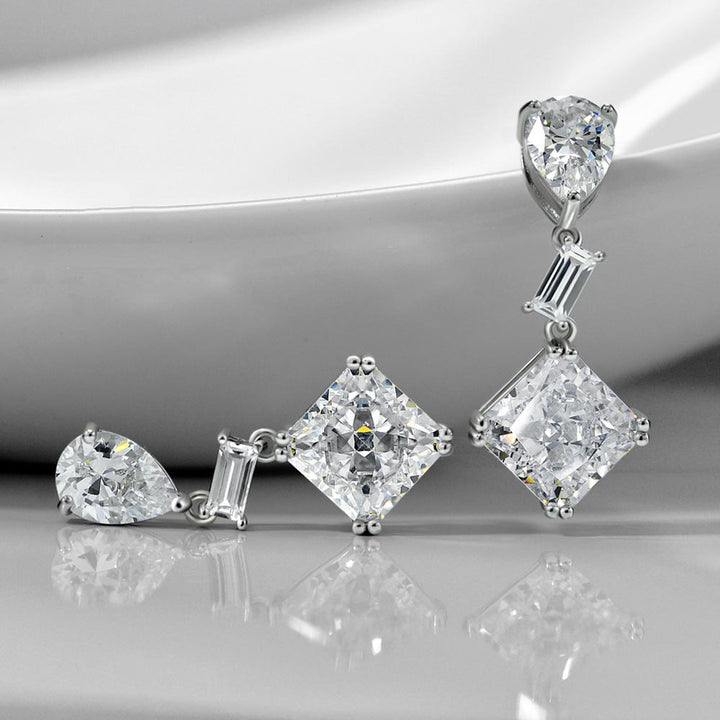 Solitaire Princess-Cut Red Sterling Silver Drop Earrings