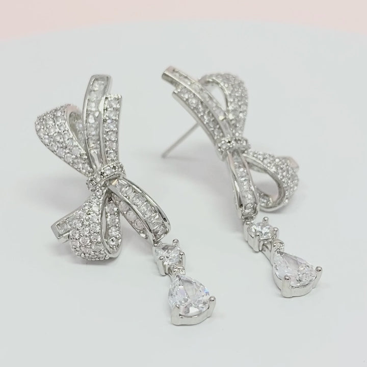 Bowknot Pear Cut Sterling Silver Drop Earrings