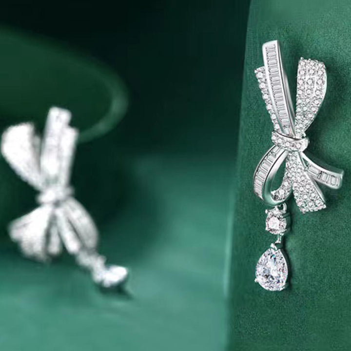 Bowknot Pear Cut Sterling Silver Drop Earrings