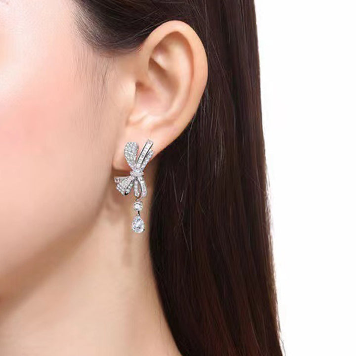 Bowknot Pear Cut Sterling Silver Drop Earrings