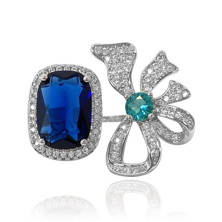 Radiant Shaped Bowknot Sapphire Open Ring
