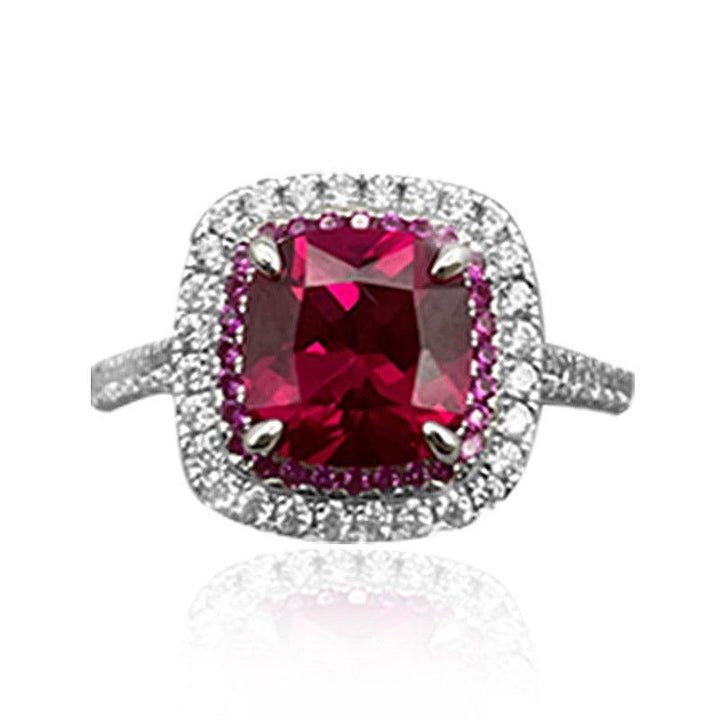 روبي الأحمر خاتم على شكل وسادة قطع الفضة الاسترليني